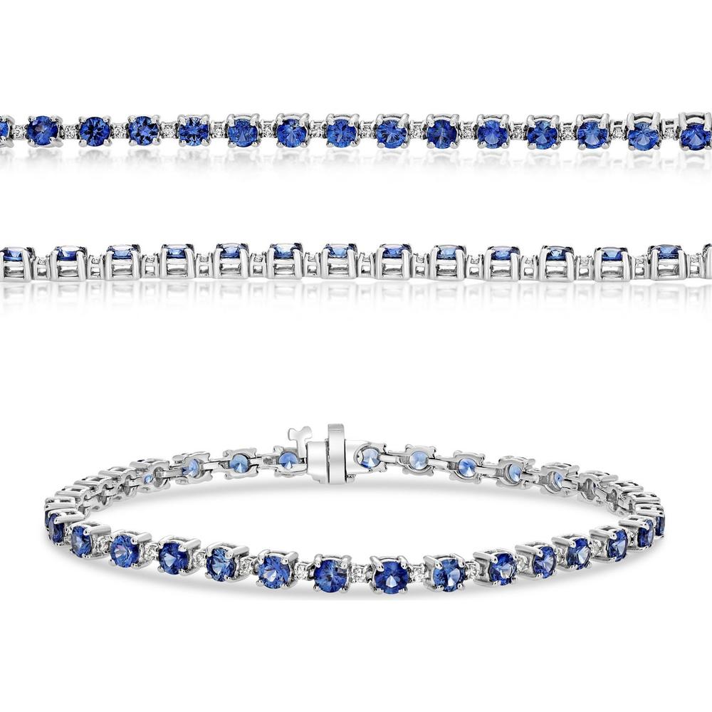 Roman & Jules - 14K White Gold Round Sapphire Tennis Bracelet - 2.88 Carat Total Sapphire Weight
