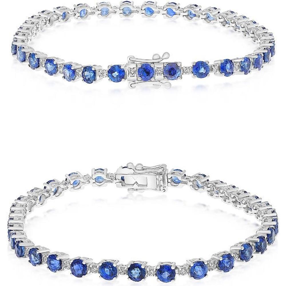 Roman & Jules - 14K White Gold Round Sapphire Tennis Bracelet - 8.00 Carat Total Sapphire Weight