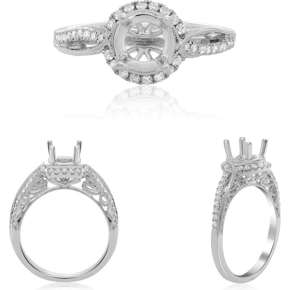 Roman & Jules - 14K White Gold Round Single Halo Engagement Ring Setting with 0.27 Carat Round Diamonds