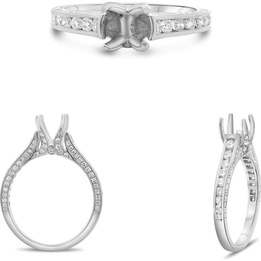 Roman & Jules - 14K White Gold Rounded Prong Pave Engagement Ring with Round Diamond Accents - 0.77 Carat Total Diamond Weight