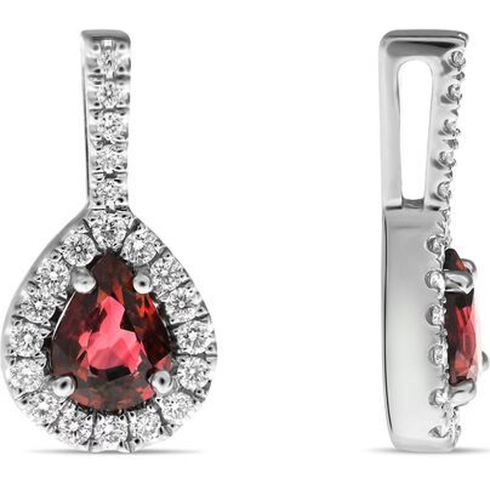 Roman & Jules - 14K White Gold Ruby and Diamond Halo Pendant - 0.10 Carat Total Diamond Weight