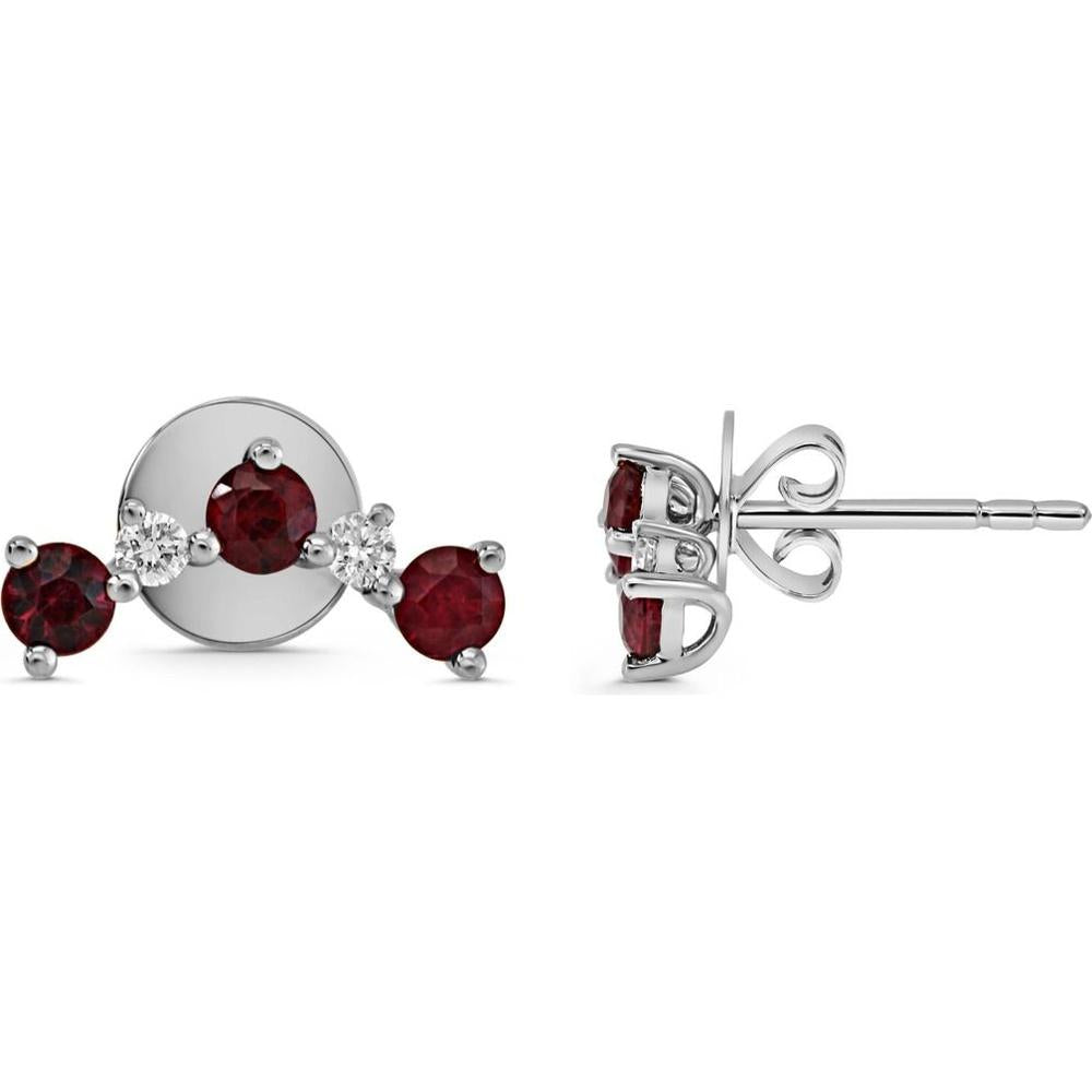 Roman & Jules - 14K White Gold Ruby and Diamond Stud Earrings - 1.14 Carat Total Gem Weight