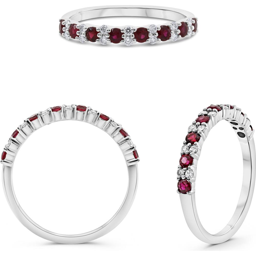 Roman & Jules - 14K White Gold Ruby and Round Diamond Eternity Band Ring - 0.56 Carat Total Ruby Weight, 0.18 Carat Total Diamond Weight