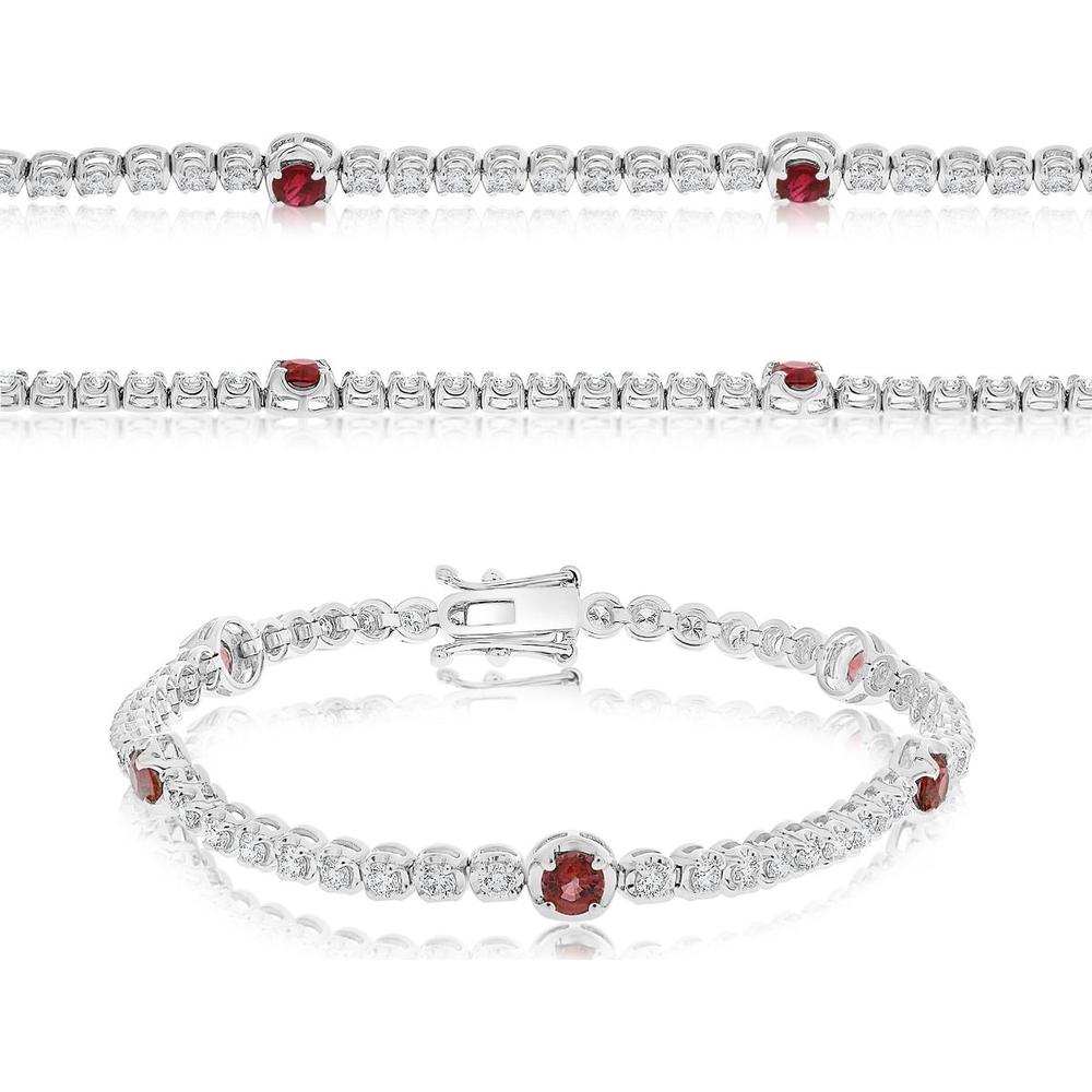 Roman & Jules - 14K White Gold Ruby and Round Diamond Tennis Bracelet with Illusion Setting - 1.57 Carat Total Diamond Weight