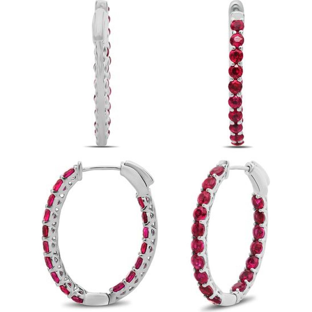 Roman & Jules - 14K White Gold Ruby Hoop Earrings with Round Rubies - 2.00 Carat Total Ruby Weight