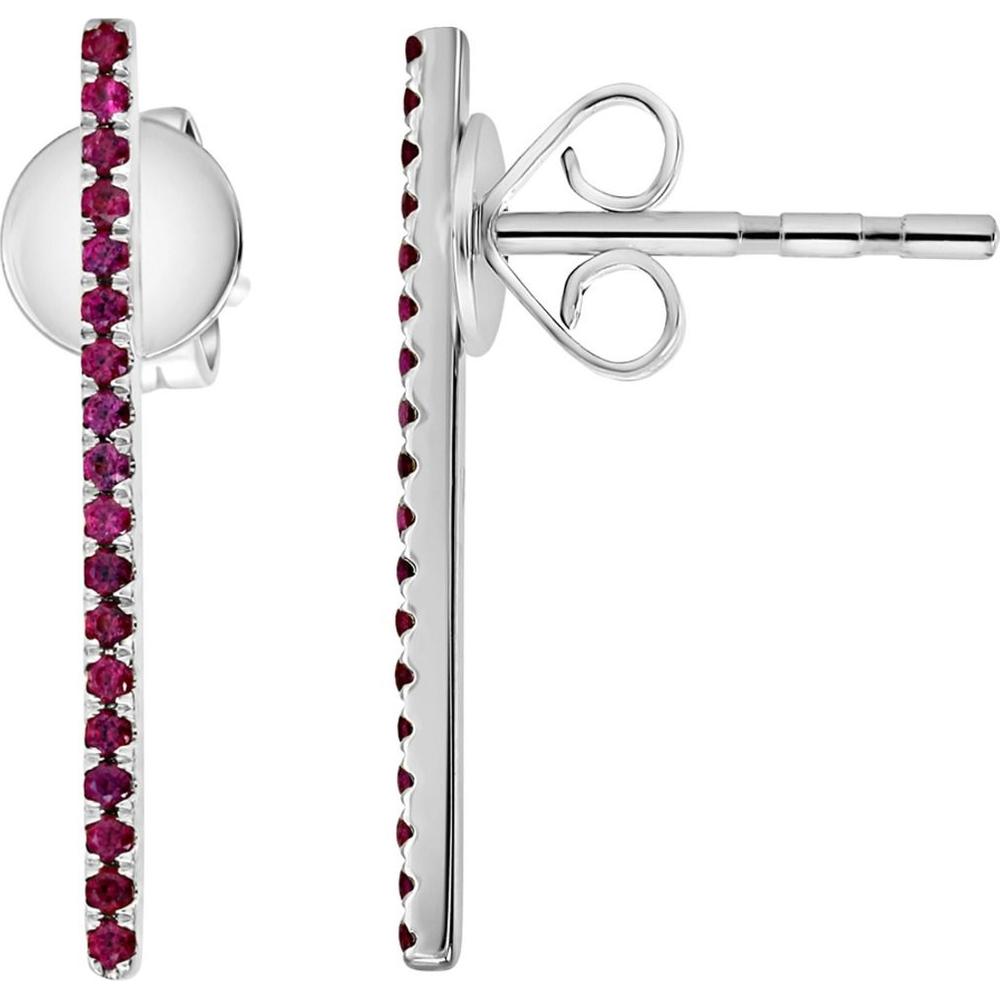 Roman & Jules - 14K White Gold Ruby Stud Earrings with Micropavé Setting - 0.19 Carat Total Ruby Weight