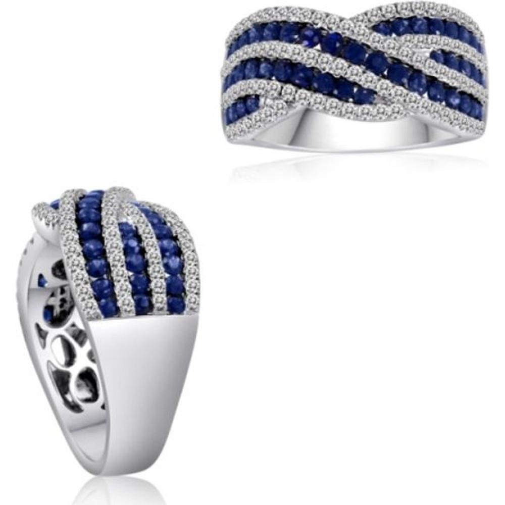 Roman & Jules - 14K White Gold Sapphire and Diamond Band Ring with Milgrain Detail - 1.22 Carat Total Gem Weight