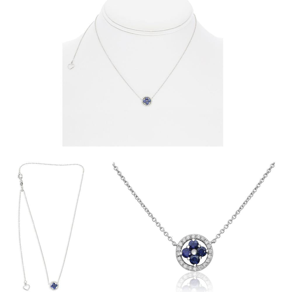 Roman & Jules - 14K White Gold Sapphire & Diamond Cluster Necklace - 0.49 Carat Total Sapphire Weight, 0.10 Carat Total Diamond Weight