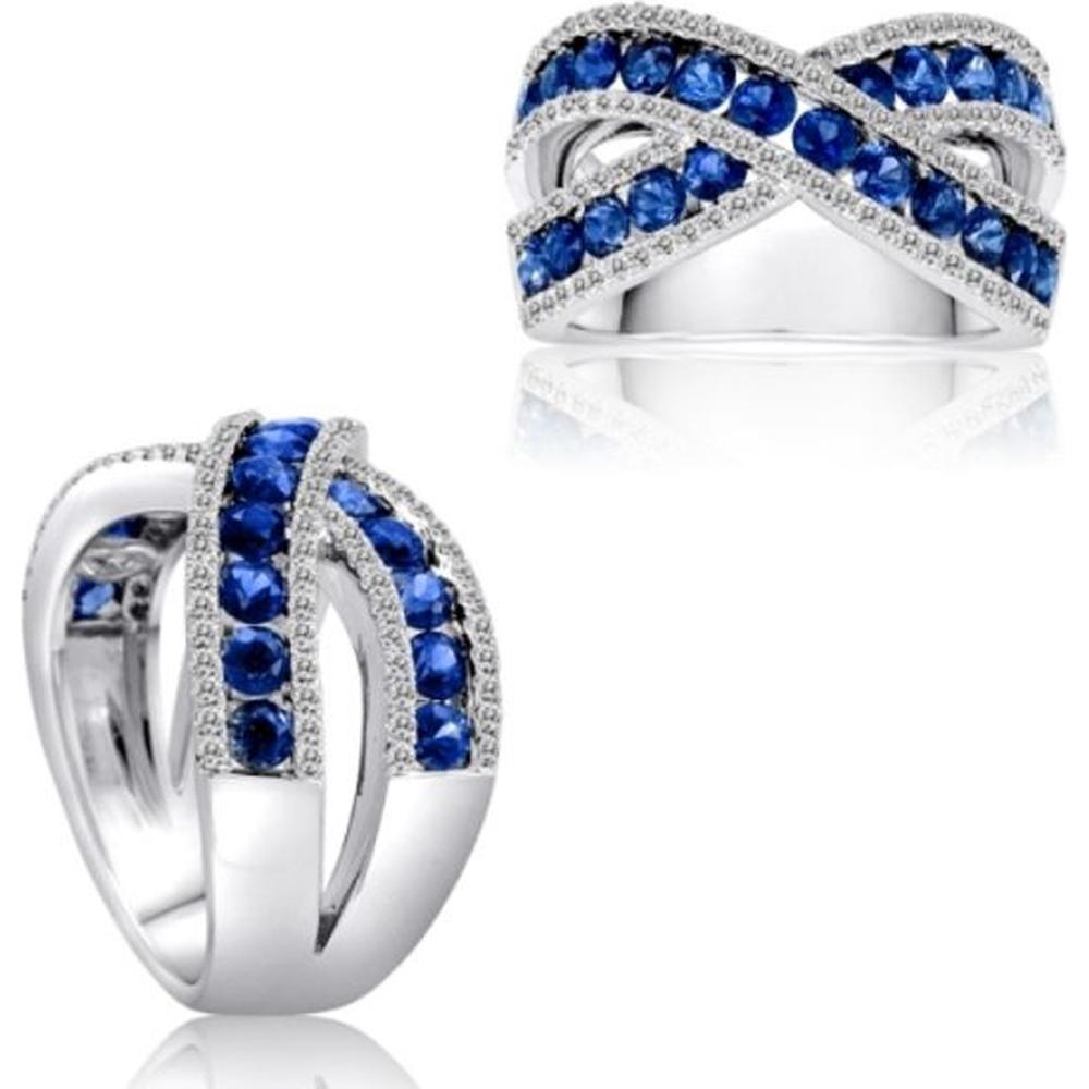 Roman & Jules - 14K White Gold Sapphire & Diamond Criss Cross Ring with Round Diamonds - 0.54 Carat Total Diamond Weight