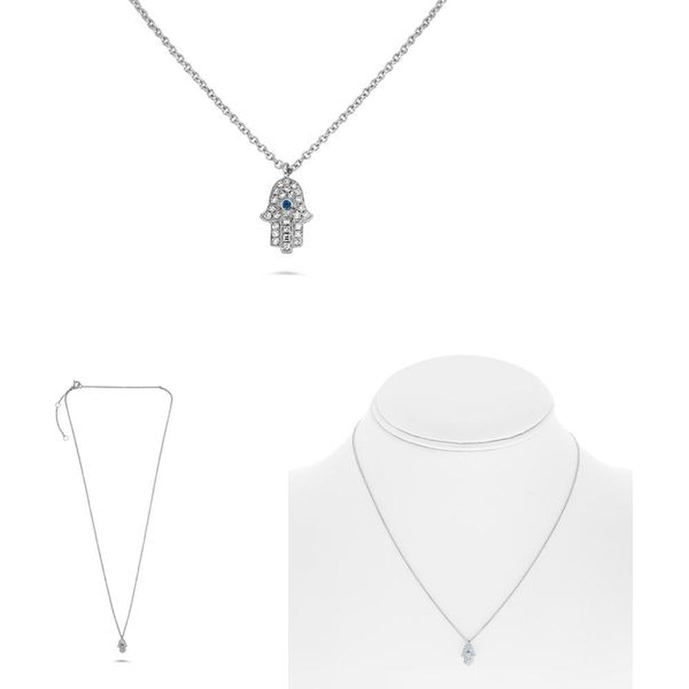 Roman & Jules - 14K White Gold Sapphire and Diamond Evil Eye Hamsa Necklace
