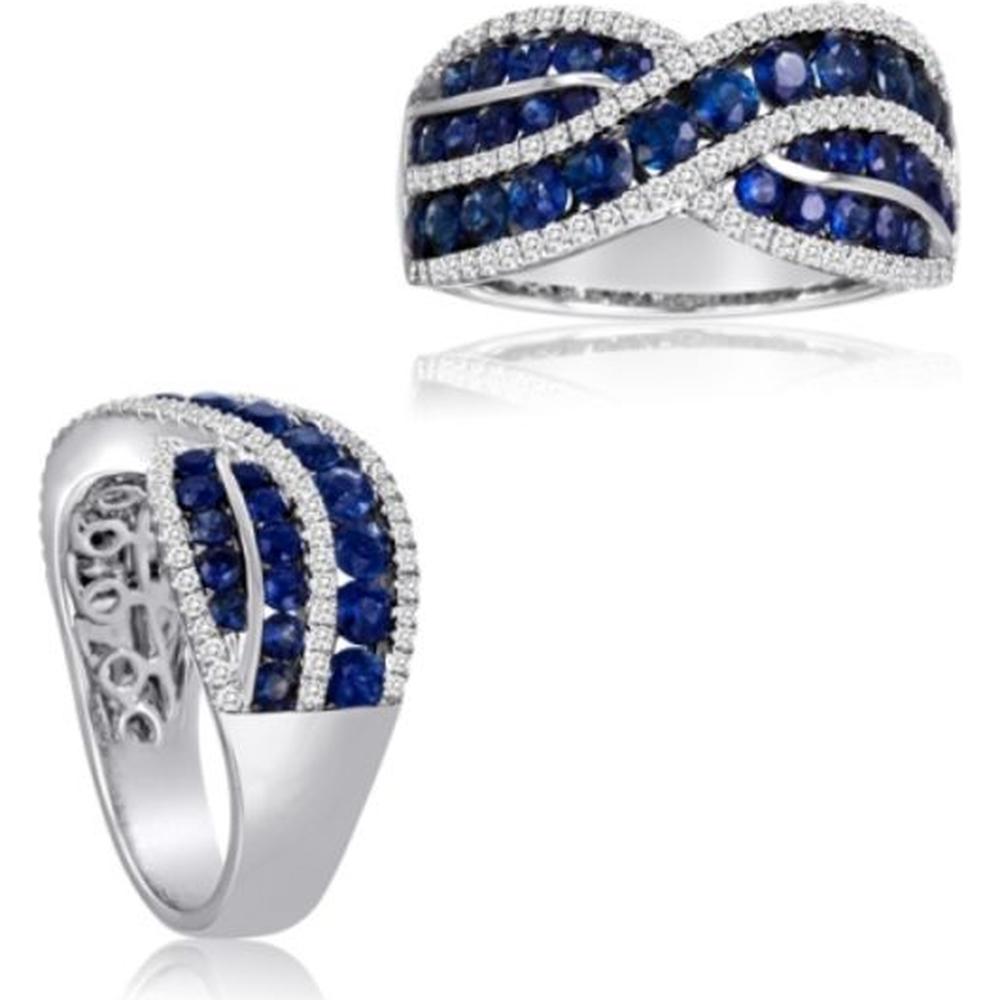 Roman & Jules - 14K White Gold Sapphire and Diamond Halo Ring - 1.70 Carat Total Sapphire Weight, 0.34 Carat Total Diamond Weight