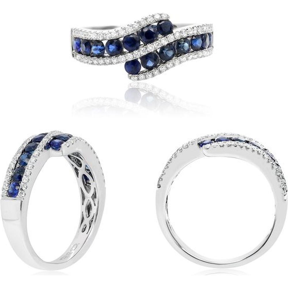Roman & Jules - 14K White Gold Sapphire & Diamond Overlapping Ring - 0.98 Carat Total Sapphire Weight, 0.30 Carat Total Diamond Weight