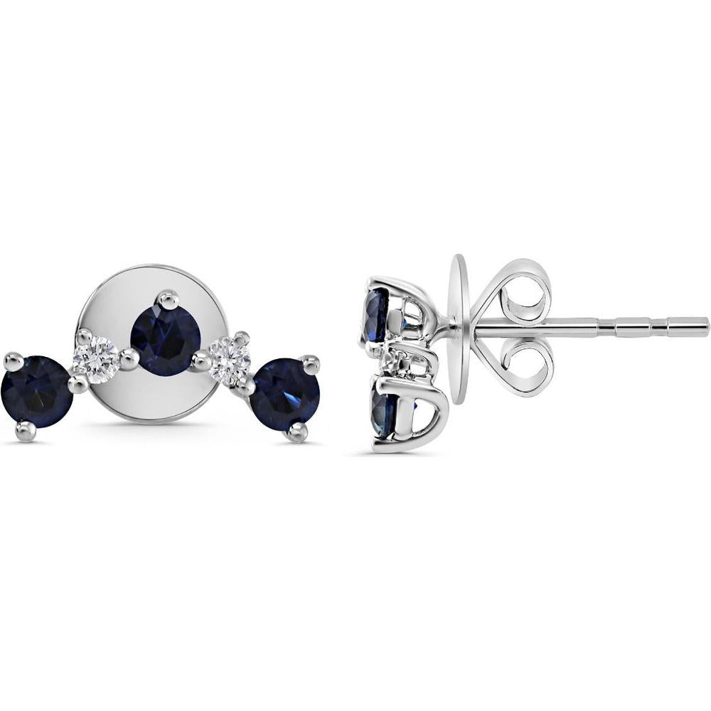 Roman & Jules - 14K White Gold Sapphire and Diamond Stud Earrings - 0.57 Carat Total Sapphire Weight, 0.09 Carat Total Diamond Weight