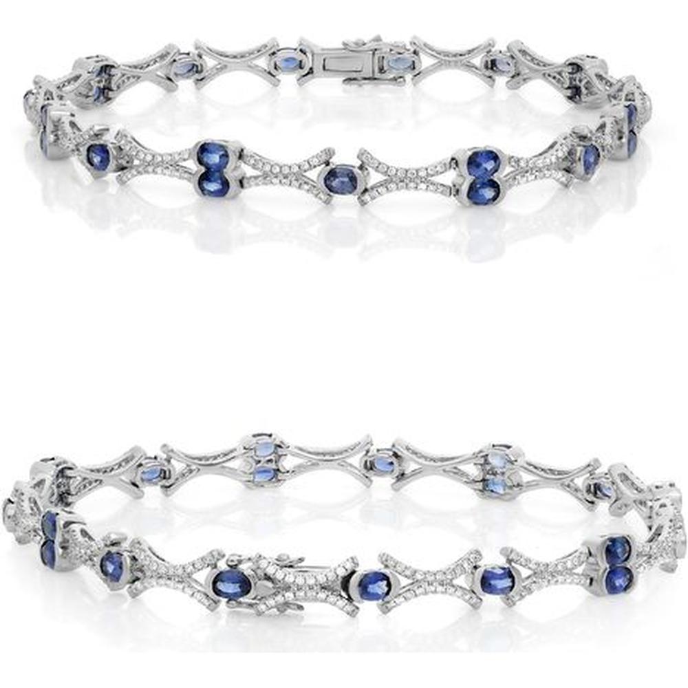 Roman & Jules - 14K White Gold Sapphire and Diamond Tennis Bracelet - 0.99 Carat Total Diamond Weight