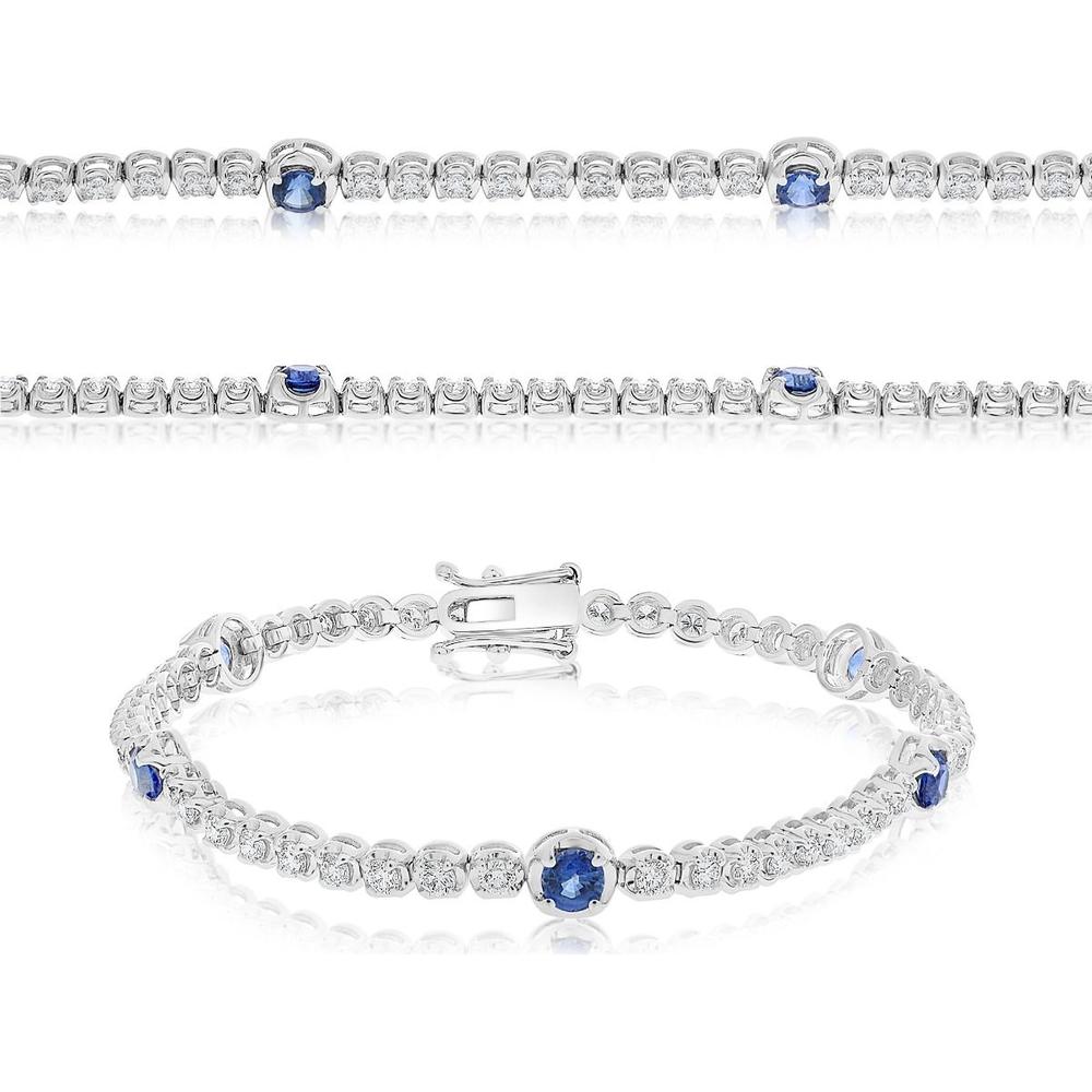 Roman & Jules - 14K White Gold Sapphire and Diamond Tennis Bracelet - 1.57 Carat Total Diamond Weight