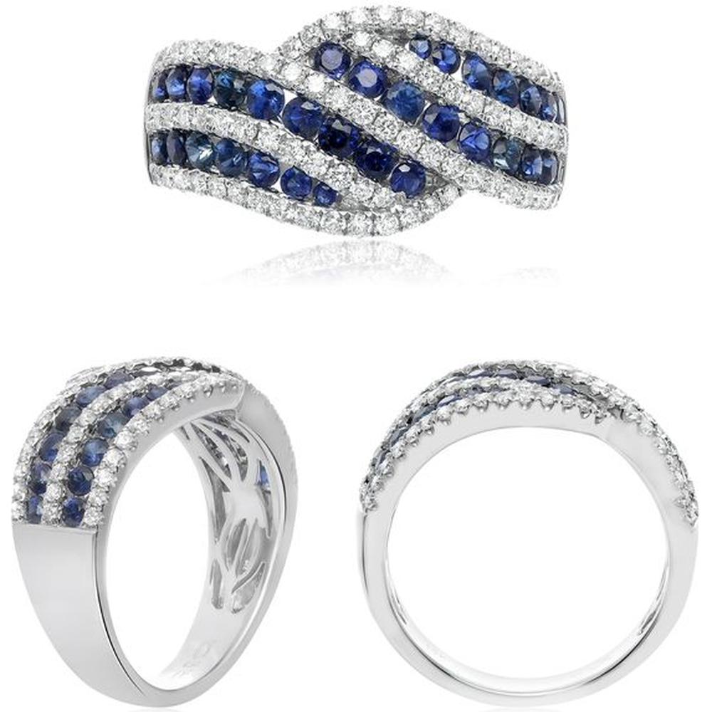 Roman & Jules - 14K White Gold Sapphire & Diamond Wave Ring - 1.68 Carat Total Gem Weight