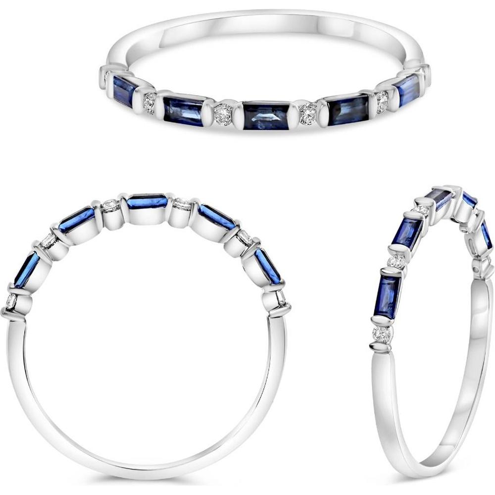 Roman & Jules - 14K White Gold Sapphire and Round Diamond Band Ring - 0.33 Carat Total Sapphire Weight, 0.06 Carat Total Diamond Weight