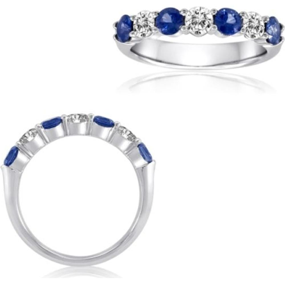 Roman & Jules - 14K White Gold Sapphire and Round Diamond Band Ring - 0.40 Carat Total Diamond Weight