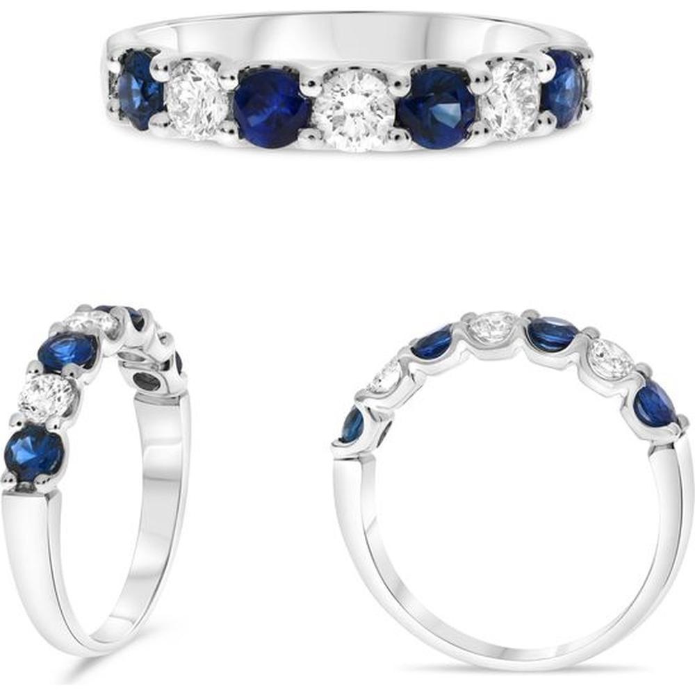 Roman & Jules - 14K White Gold Sapphire and Round Diamond Ring - 1.71 Carat Total Sapphire and Diamond Weight