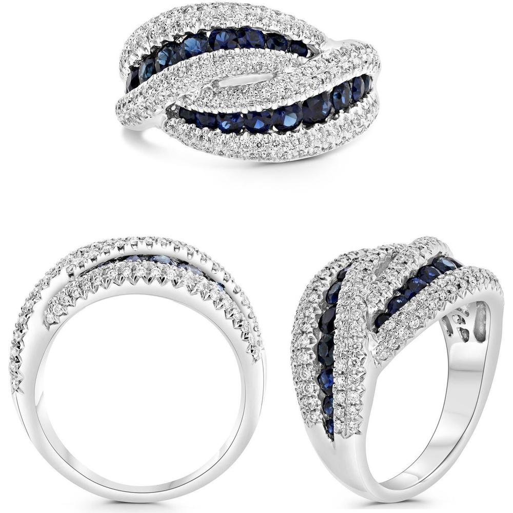 Roman & Jules - 14K White Gold Sapphire and Round Diamond Twist Ring - 1.73 Carat Total Gemstone Weight