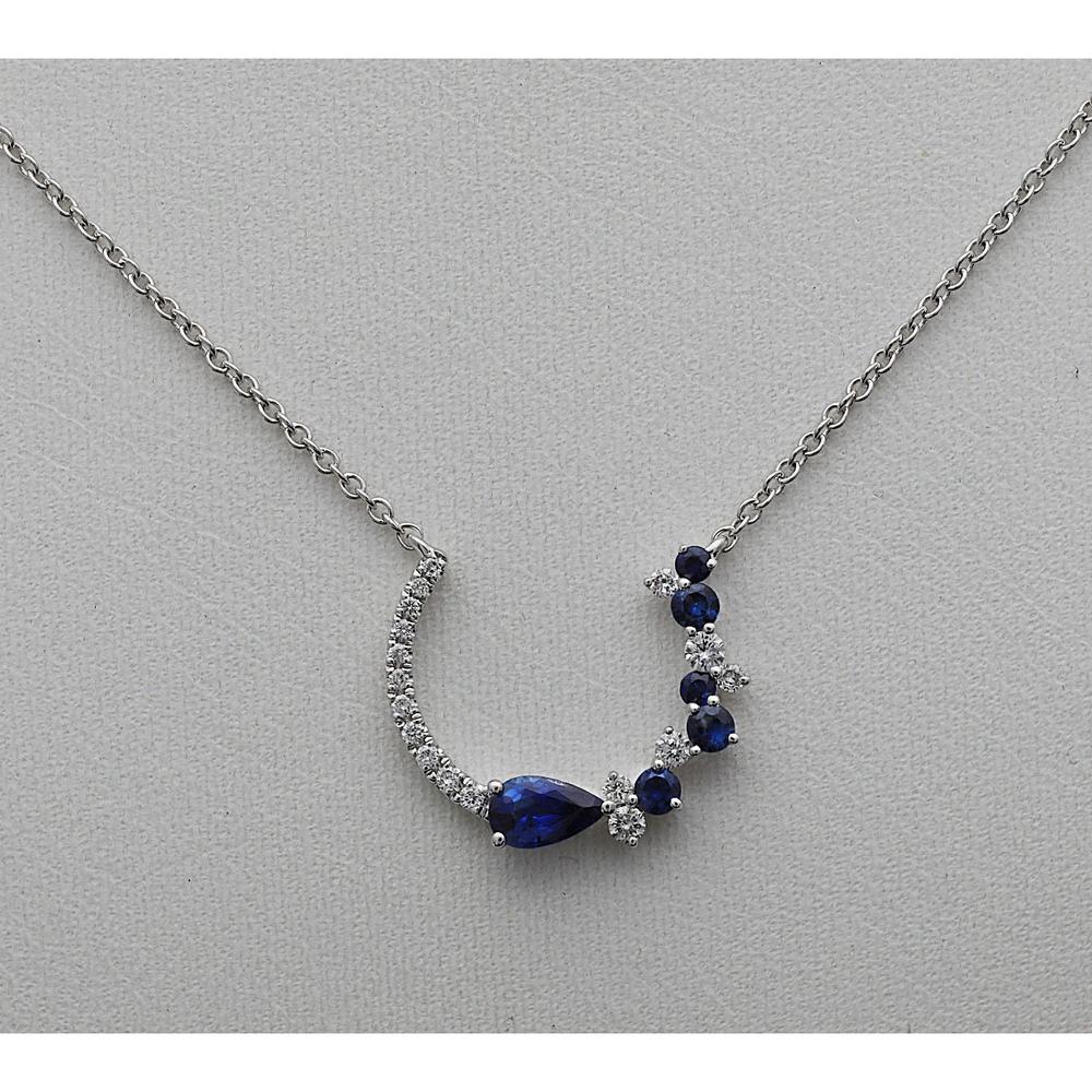 Roman & Jules - 14K White Gold Sapphire Necklace with Round Diamonds - 0.27 Carat Total Diamond Weight