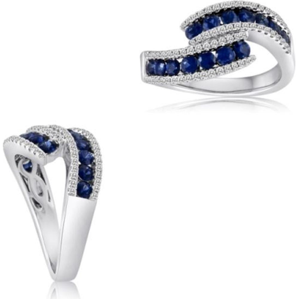 Roman & Jules - 14K White Gold Sapphire Ring with Diamond Halo - 1.00 Carat Total Sapphire Weight