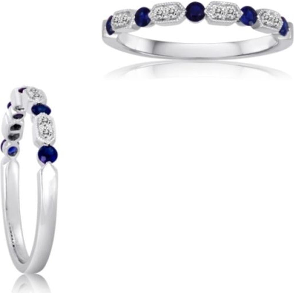 Roman & Jules - 14K White Gold Sapphire Ring with Round Diamond Accents - 0.32 Carat Total Diamond Weight