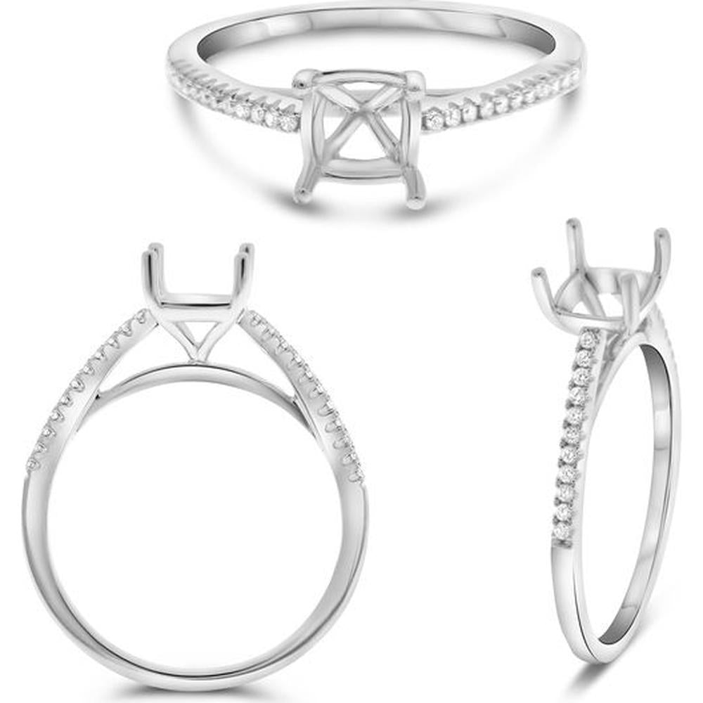 Roman & Jules - 14K White Gold Semi Mount Cathedral Setting Ring with 0.20 Carat Total Round Diamonds