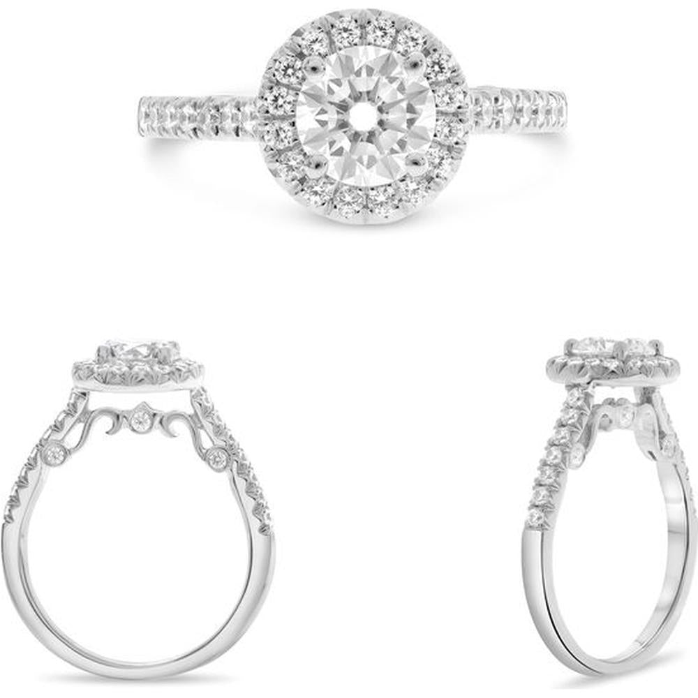 Roman & Jules - 14K White Gold Semi-Mount Halo Engagement Ring for 6.5mm Round Diamond