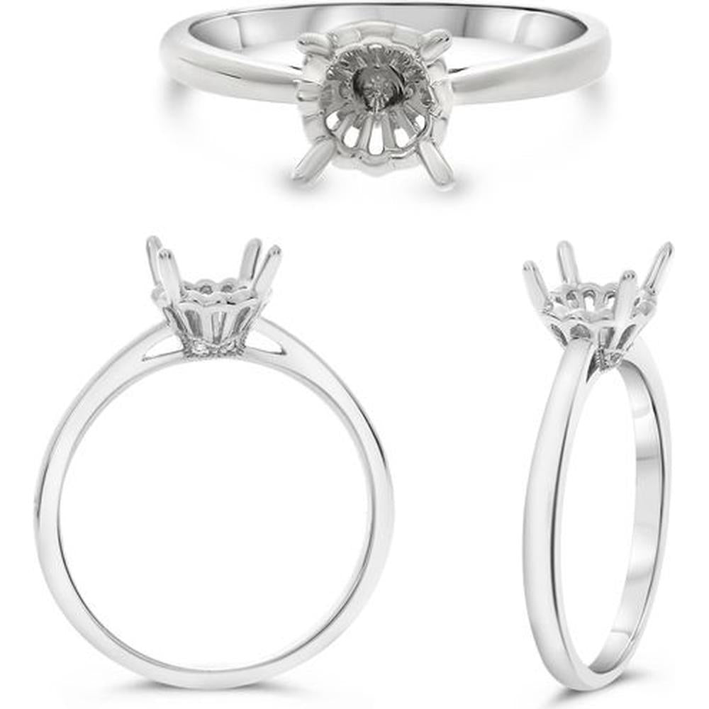 Roman & Jules - 14K White Gold Semi-Mount Ring with Four-Prong Basket Setting for 6mm Stone