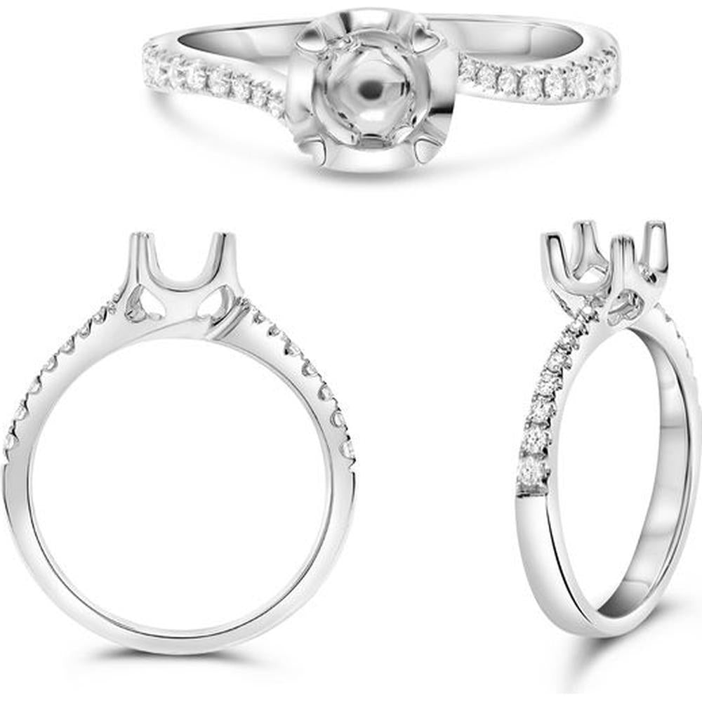 Roman & Jules - 14K White Gold Semi Mount Ring with Round Diamond Accents - 0.15 Carat Total Diamond Weight