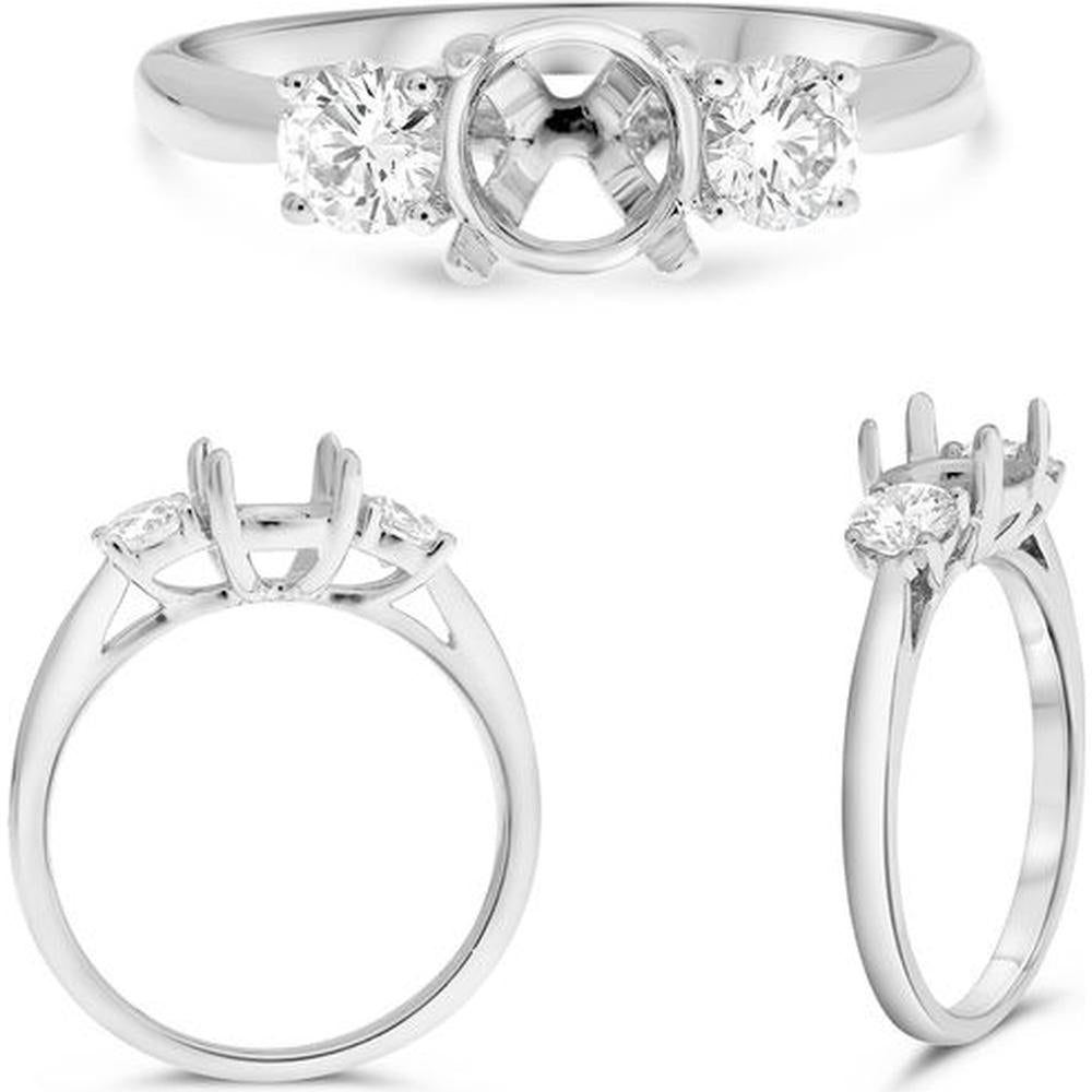 Roman & Jules - 14K White Gold Semi-Mount Ring with Side Round Diamonds - 0.36 Carat Total Diamond Weight