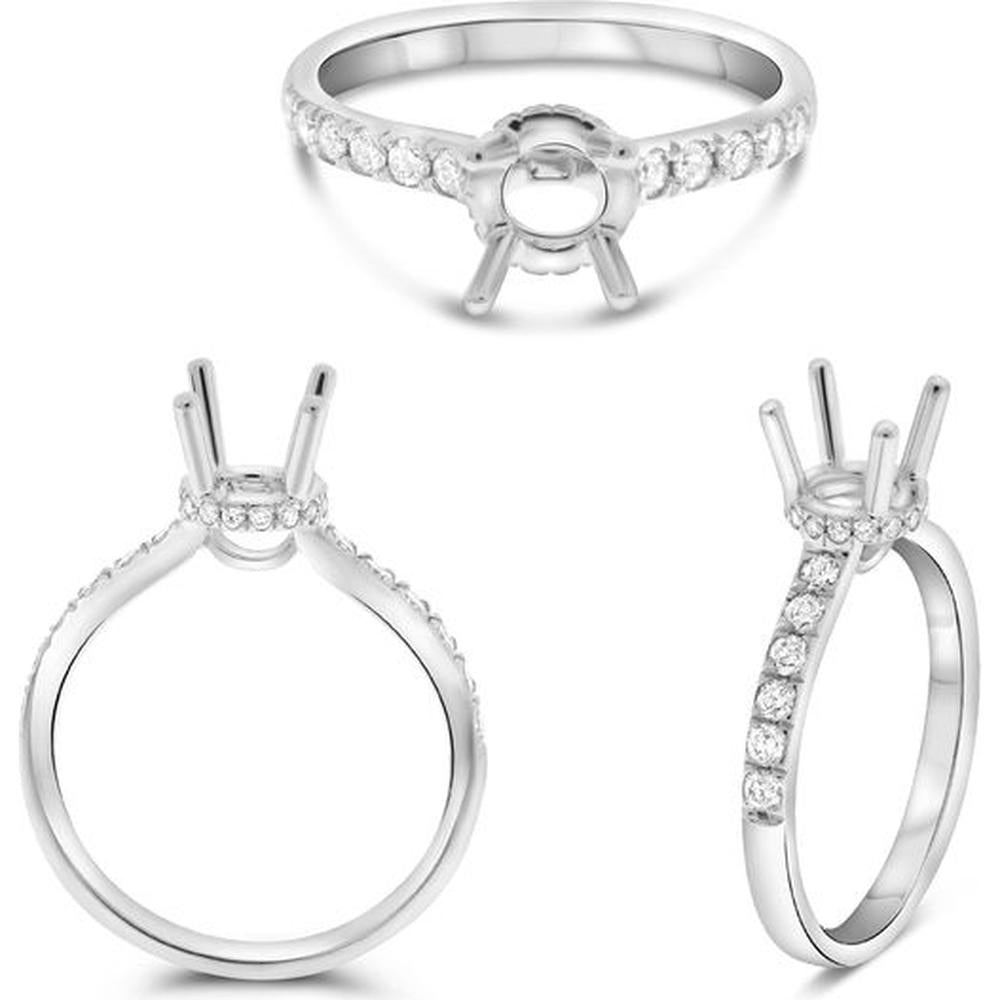 Roman & Jules - 14K White Gold Semi Mount with Round Brilliant Diamond Accents - 0.39 Carat Total Diamond Weight
