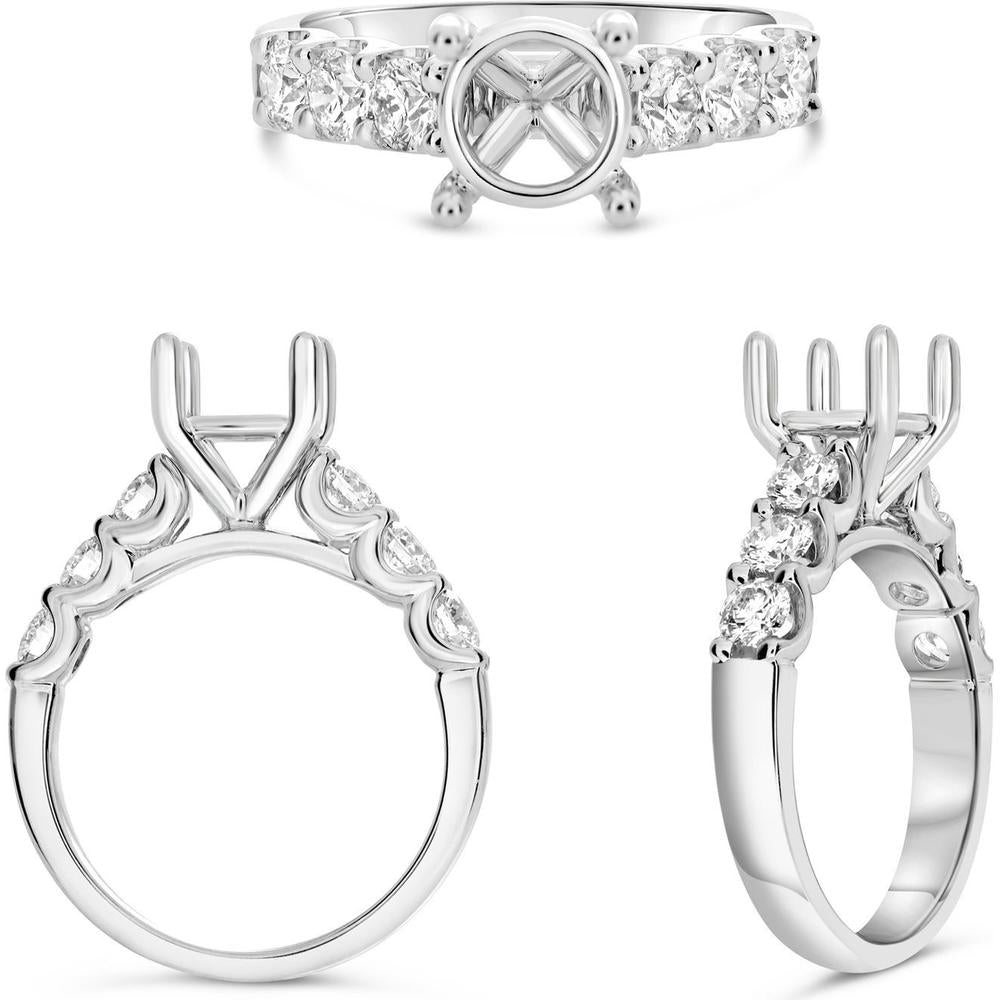 Roman & Jules - 14K White Gold Seven-Stone Diamond Wedding Band with Shared U-Prong Setting - 0.90 Carat Total Diamond Weight