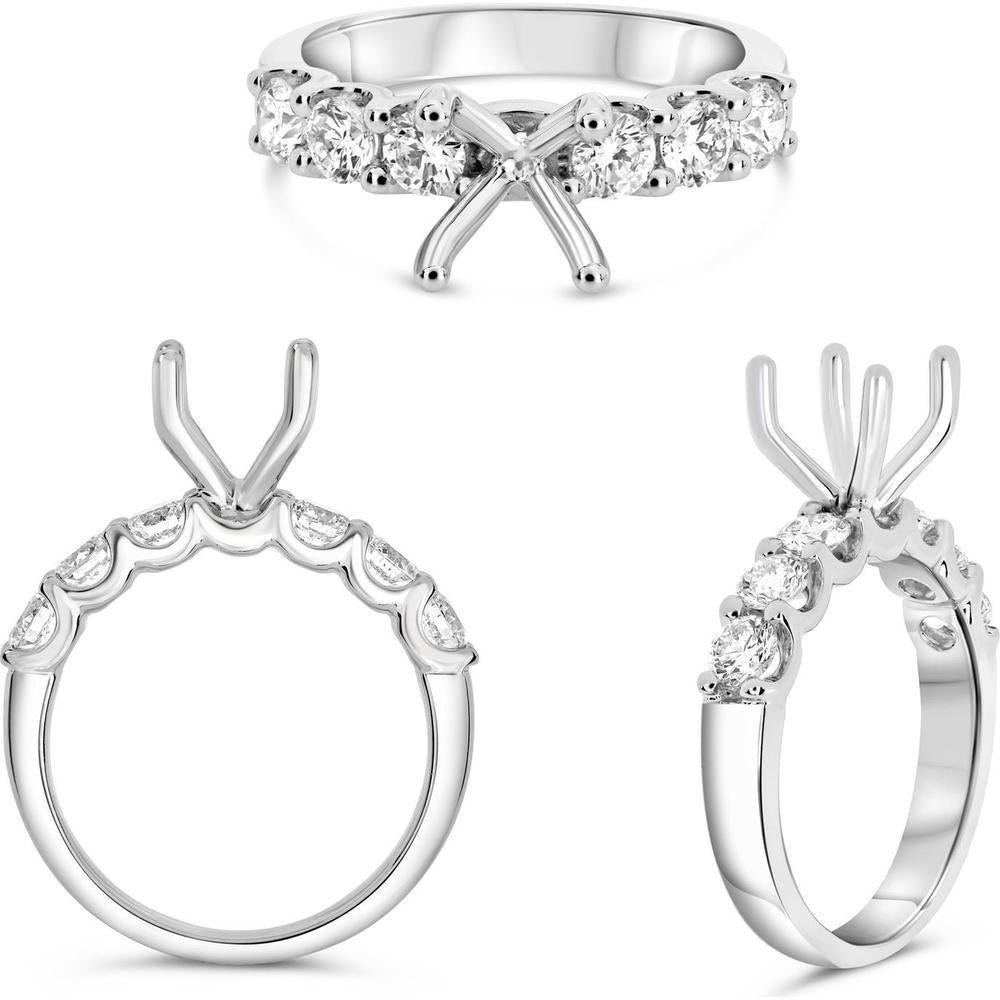 Roman & Jules - 14K White Gold Seven-Stone Round Diamond Wedding Band with Shared U-Prong Setting - 0.90 Carat Total Diamond Weight
