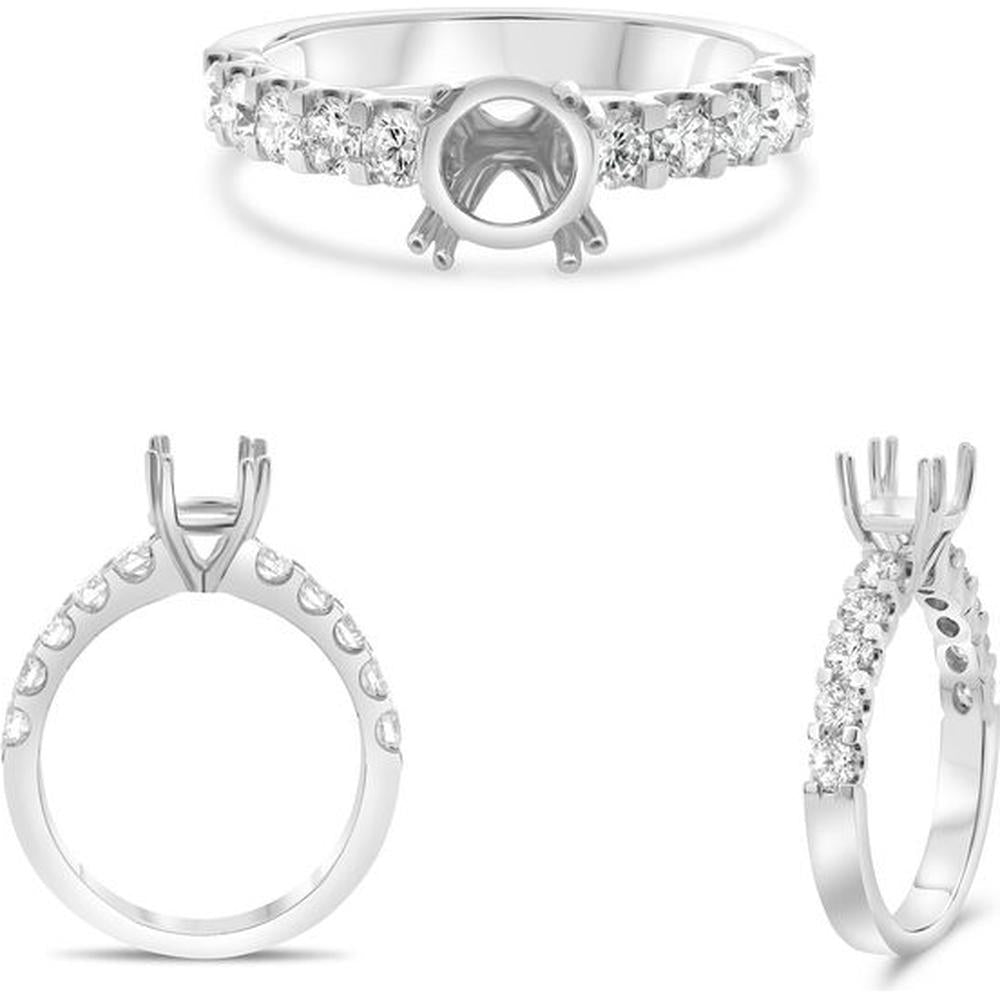 Roman & Jules - 14K White Gold Shared Prong Engagement Setting with 0.75 Carat Round Diamond