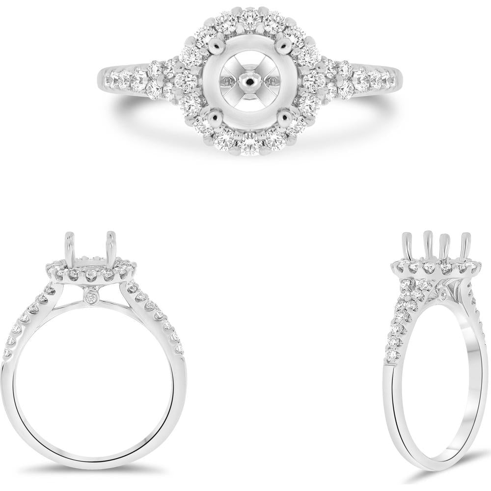Roman & Jules - 14K White Gold Shared Prong Halo Engagement Ring with 1.50 Carat Total Round Diamonds