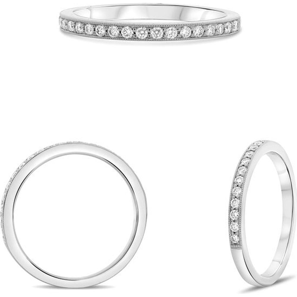 Roman & Jules - 14K White Gold Shared Prong Milgrain Diamond Band - 0.25 Carat Total Diamond Weight
