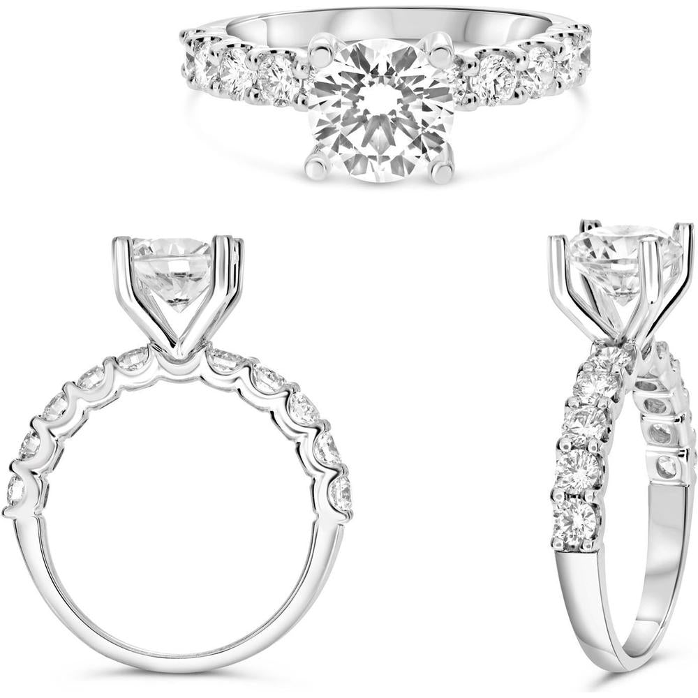 Roman & Jules - 14K White Gold Shared U-Prong Diamond Ring with 1.50 Carat Round Diamonds - Size 6.5