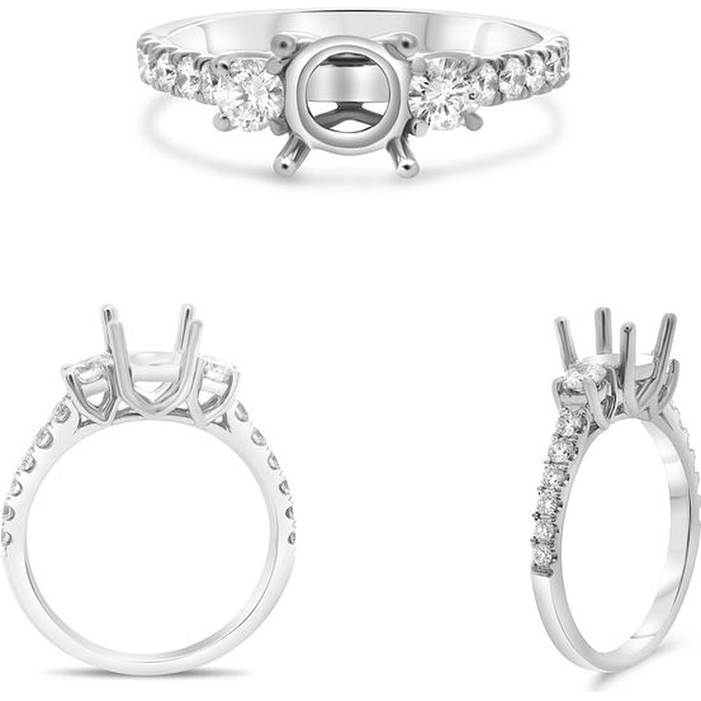 Roman & Jules - 14K White Gold Side Stone Pave Shank Engagement Ring with Round Diamond - 0.65 Carat Total Diamond Weight