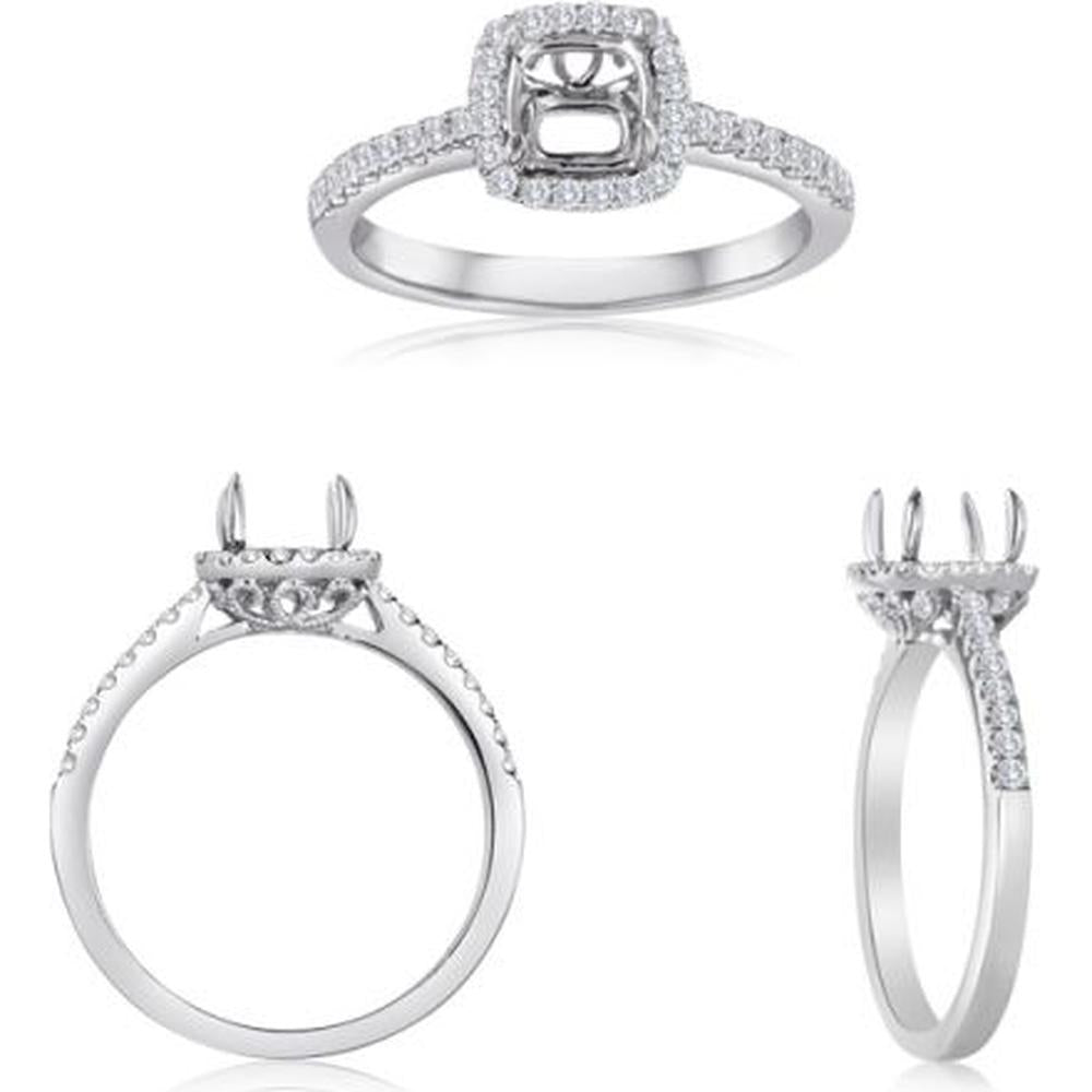 Roman & Jules - 14K White Gold Single Halo Cathedral Engagement Setting with Round Diamonds - 0.24 Carat Total Diamond Weight