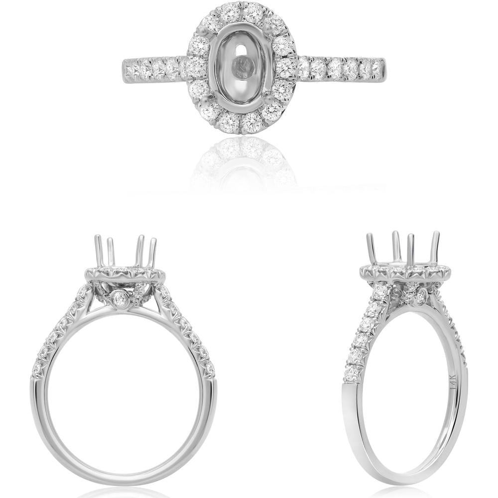 Roman & Jules - 14K White Gold Single Halo Engagement Setting with Round Diamonds - 0.53 Carat Total Diamond Weight