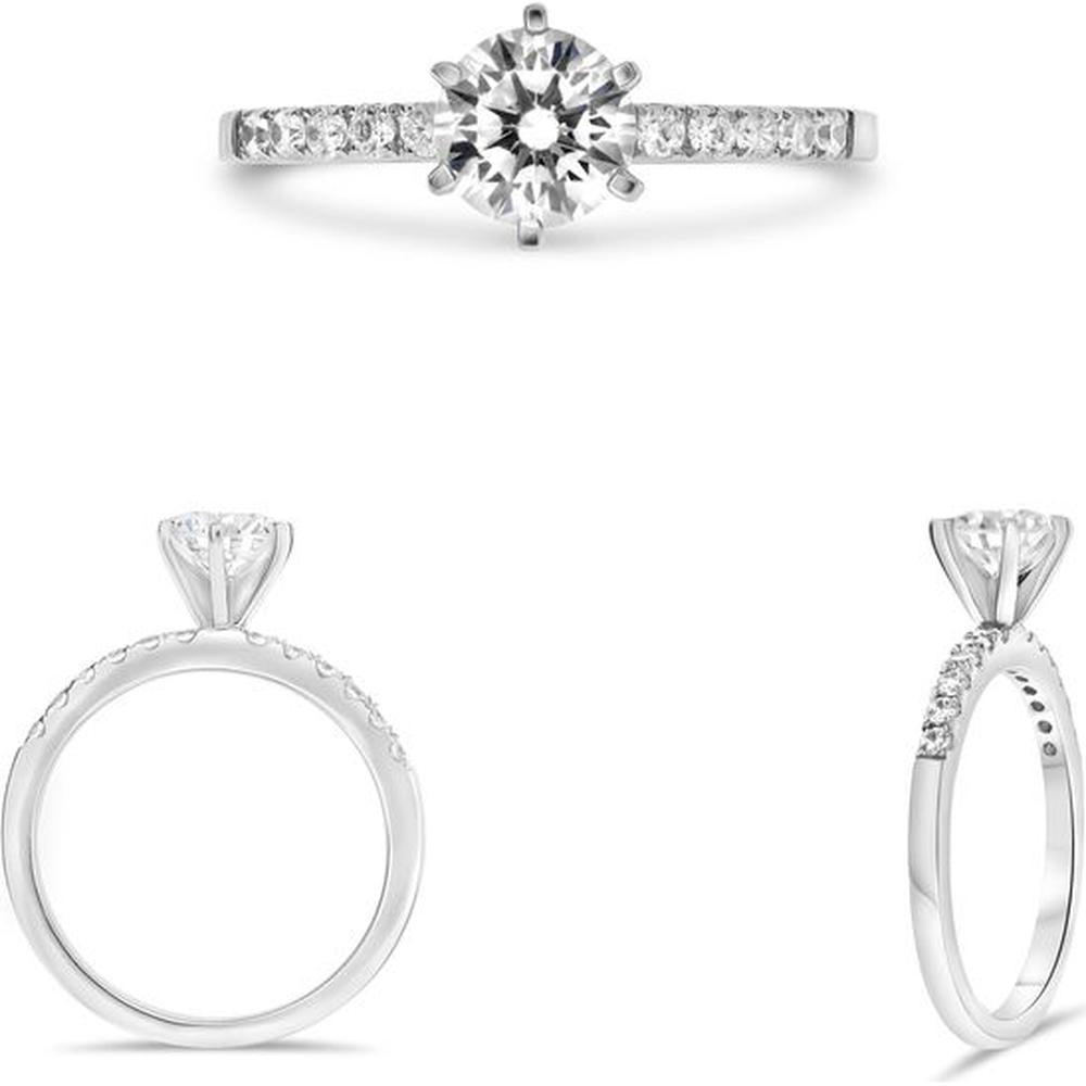 Roman & Jules - 14K White Gold Six Prong Engagement Ring with 0.24 Carat Round Diamond