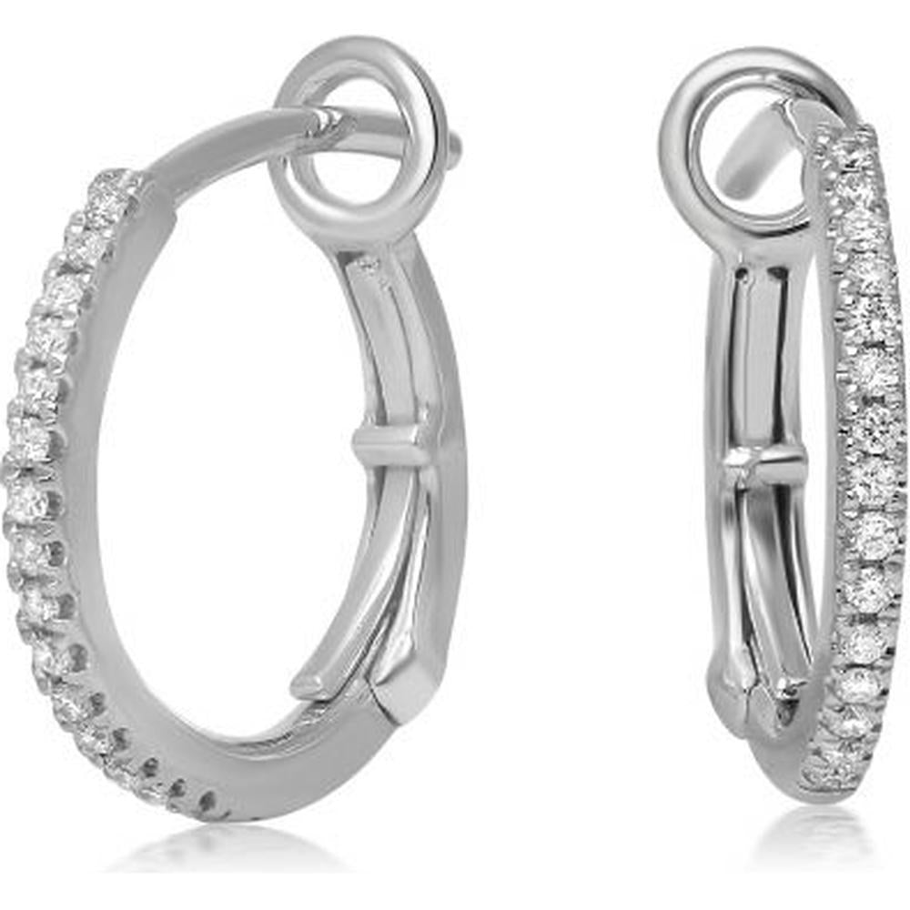 Roman & Jules - 14K White Gold Small Hoop Earrings with Micropavé Set Round Diamonds - 0.10 Carat Total Diamond Weight