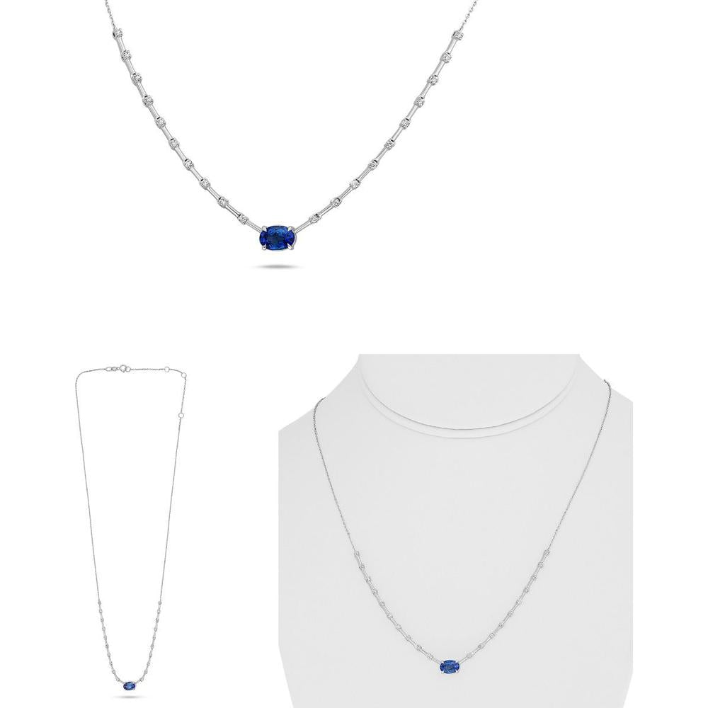Roman & Jules - 14K White Gold Solitaire Oval Sapphire Necklace with Round Diamond Accents
