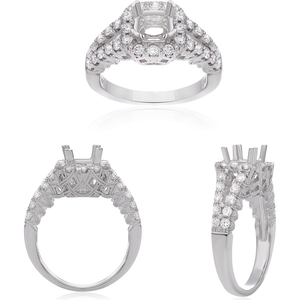 Roman & Jules - 14K White Gold Split Shank Double Prong Engagement Setting with 0.74 Carat Round Diamond Accent