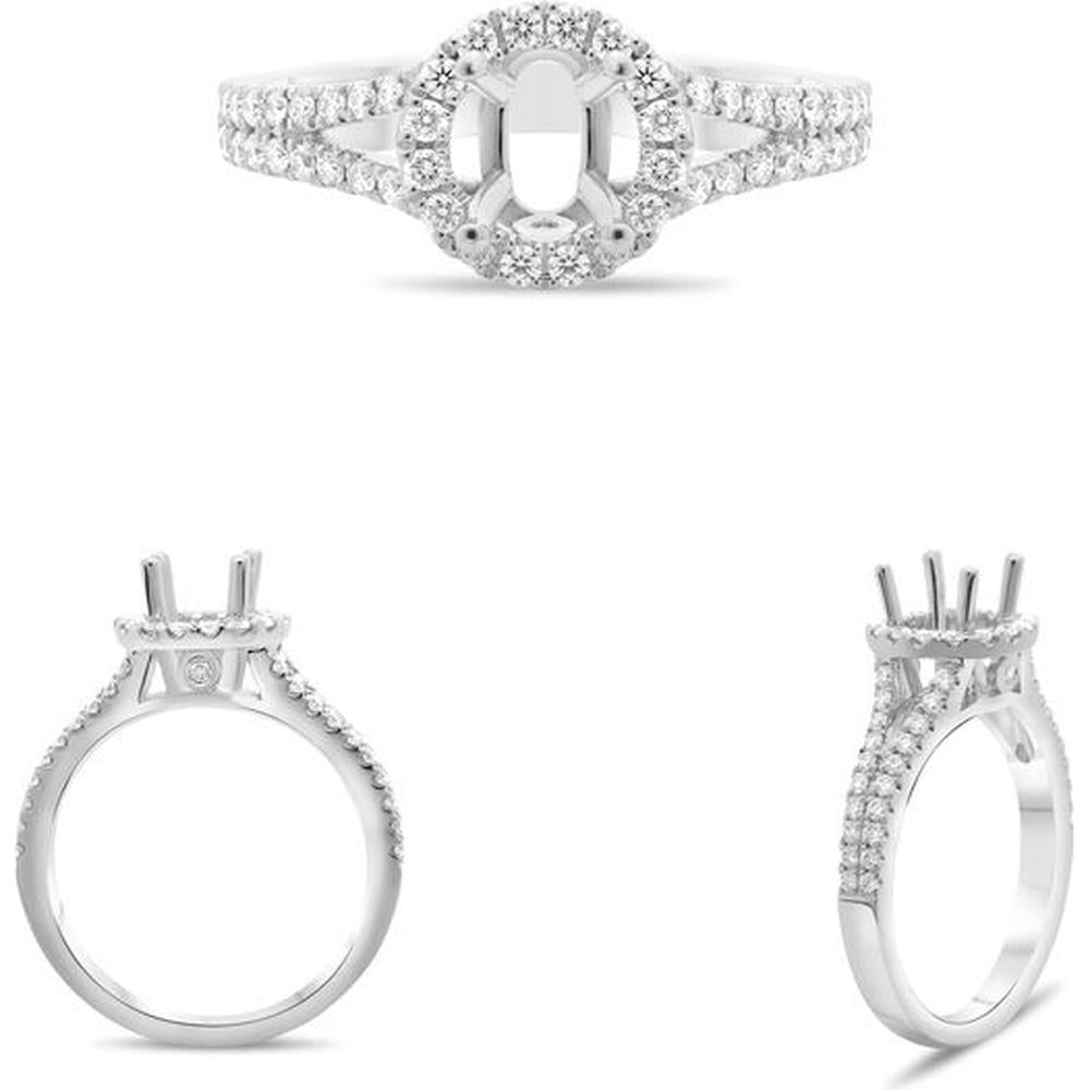 Roman & Jules - 14K White Gold Split Shank Engagement Ring with Round Diamond Halo - 0.50 Carat Total Diamond Weight