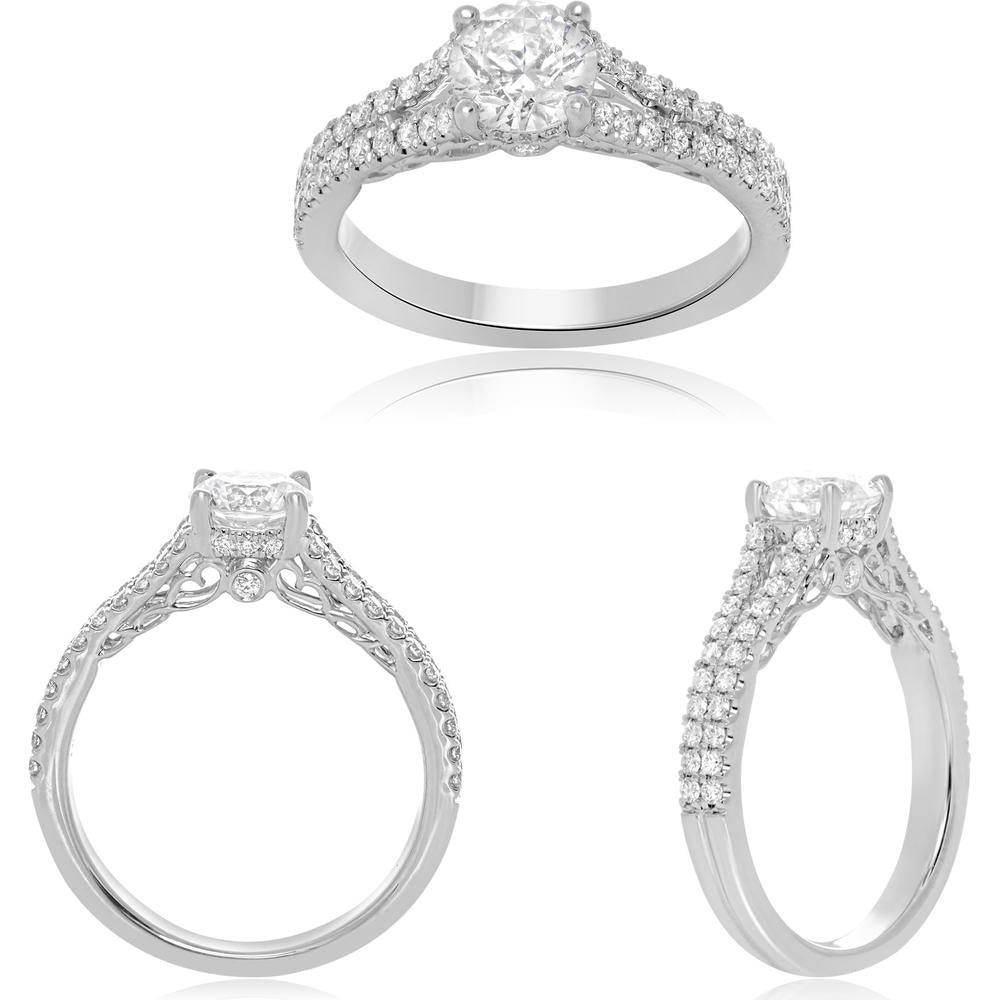 Roman & Jules - 14K White Gold Split Shank Engagement Setting with Pave Round Diamonds - 0.34 Carat Total Diamond Weight