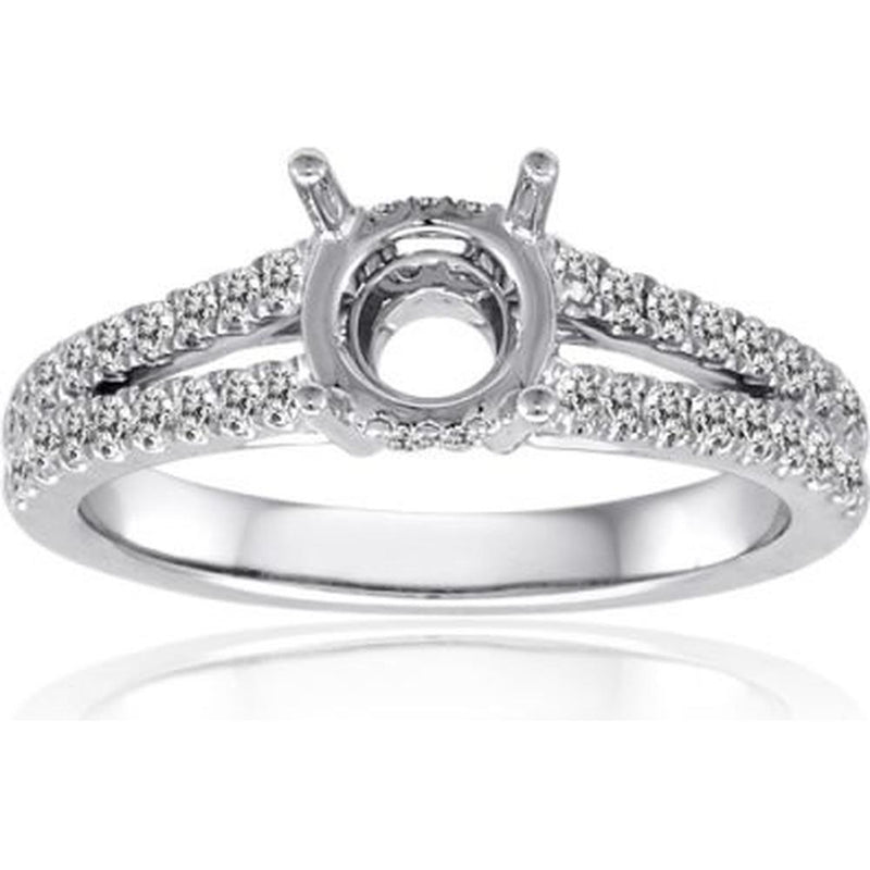 Roman & Jules - 14K White Gold Split Shank Ring with 0.52 Carat Round Diamond Center