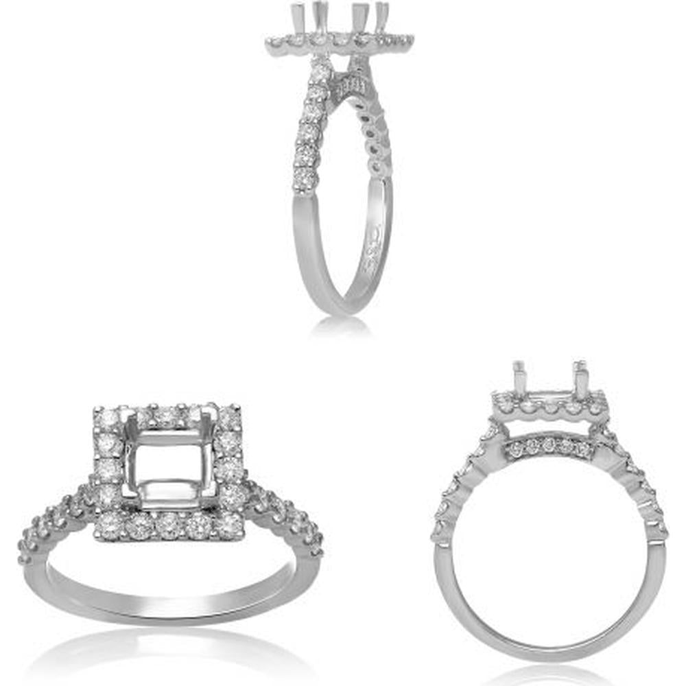 Roman & Jules - 14K White Gold Square Halo Engagement Ring Setting with Round Diamonds - 0.81 Carat Total Diamond Weight
